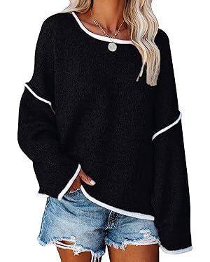 SALENT Women's Casual Oversized Sweaters Loose Soft Chunky Knit Long Batwing Sleeve Pullover Swea... | Amazon (US)