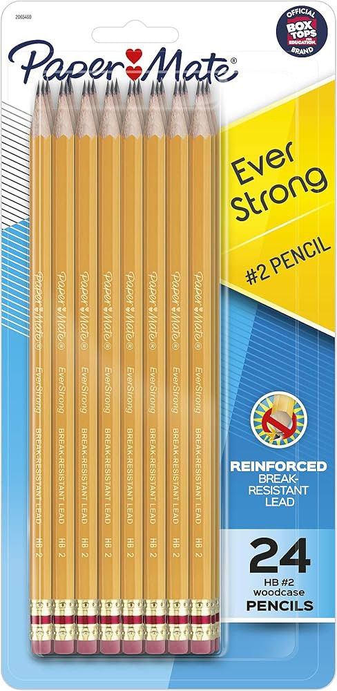Paper Mate EverStrong #2 Pencils, Reinforced, Break-Resistant Lead When Writing, 24-Pack | Amazon (US)