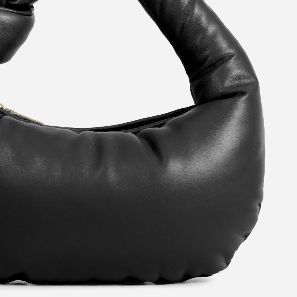 Africa Knotted Detail Puffer Grab Bag In Black Faux Leather | EGO (UK)