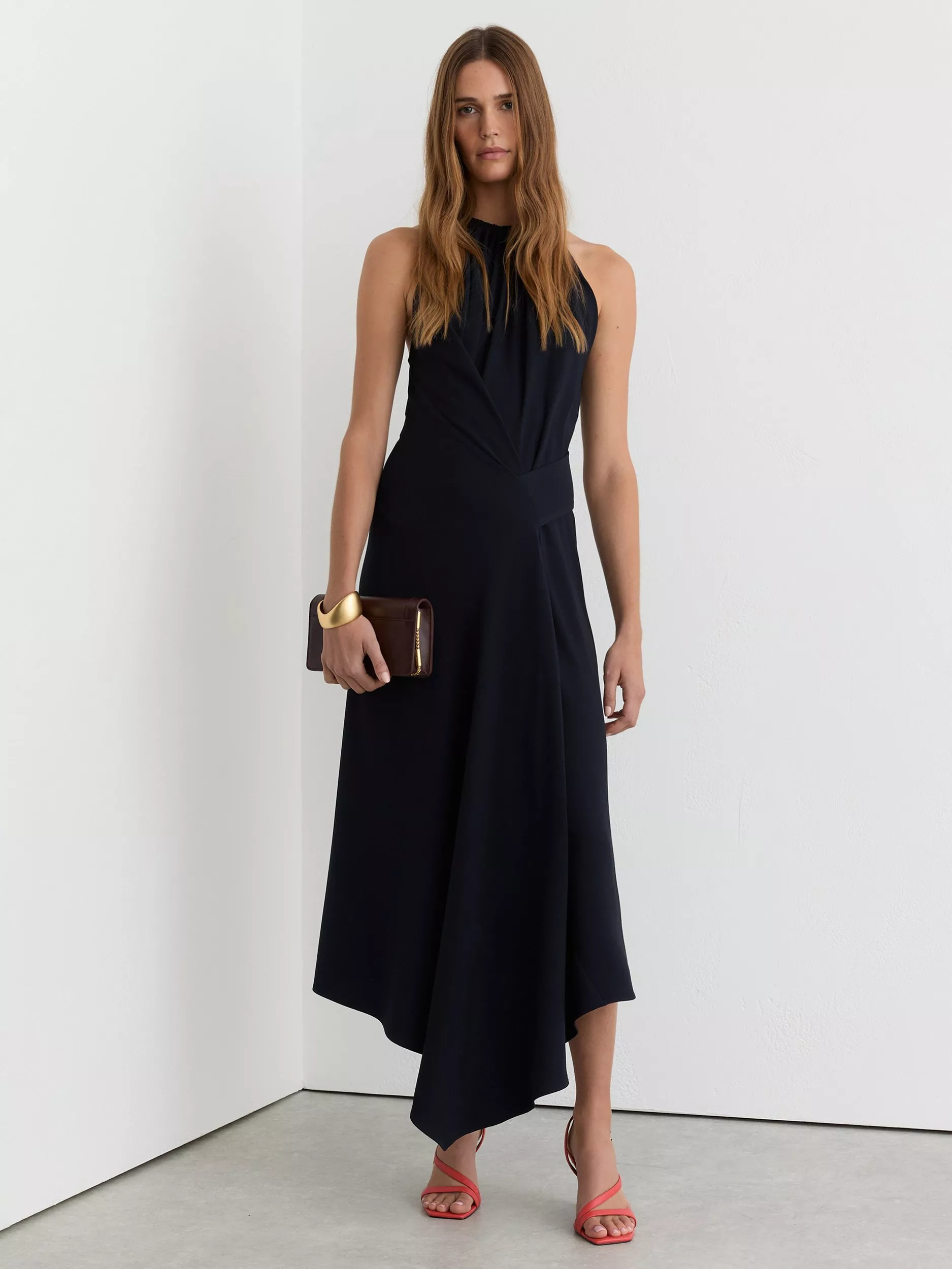 Reiss Maeve Drape Detail Midi Dress | John Lewis (UK)