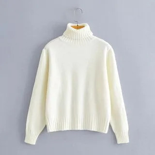 Turtleneck Sweater White - One Size | YesStyle Global