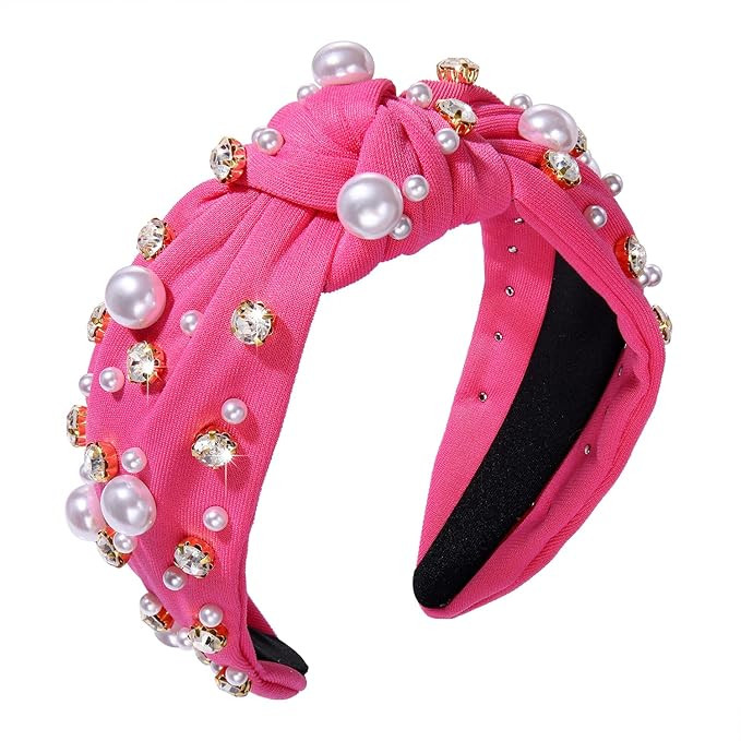 Pearl Knotted Headband for Women White Pearl Rhinestone Crystal Jeweled Embellished Hairband Fash... | Amazon (US)
