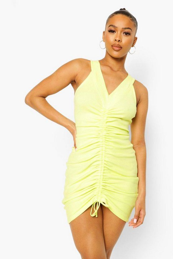 Rib Rouche Front Sleeveless Mini Dress | Boohoo.com (US & CA)