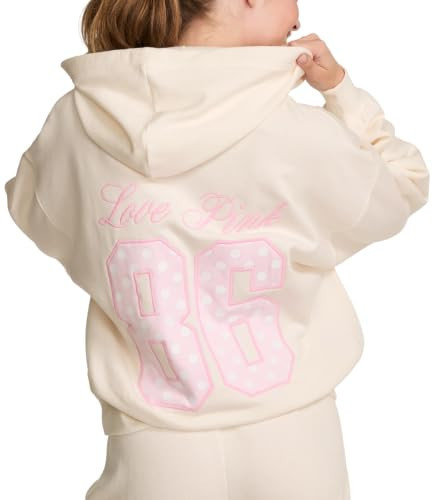 Victoria's Secret PINK Campus Full-Zip Hoodie Sweatshirt, Cozy White Pink, XS | Amazon (US)