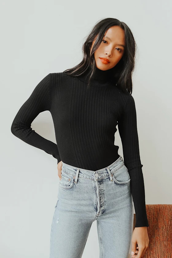 Chic Observations Black Ribbed Turtleneck Sweater Top | Lulus (US)