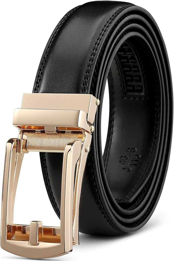 Founders & C Mens Ratchet Belt Leather Click 1 1/4" with Slide Buckle, Casual Dress Belt Adjustab... | Amazon (US)