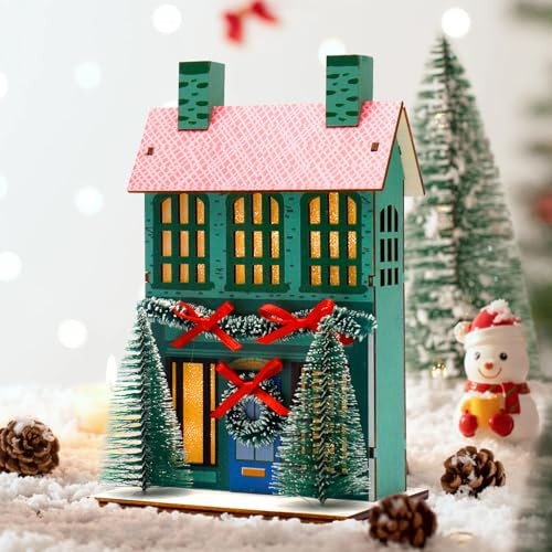 PKDPR Christmas Village Houses w LED,Indoor Christmas Decorations for Table,Lighted House Among Christmas Village Sets,Christmas Centerpieces for Tables & Aesthetic Christmas Decor for Home | Amazon (US)