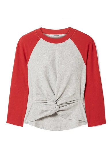 T by Alexander Wang - Twist-front Two-tone Cotton-jersey Top - Red | NET-A-PORTER (US)