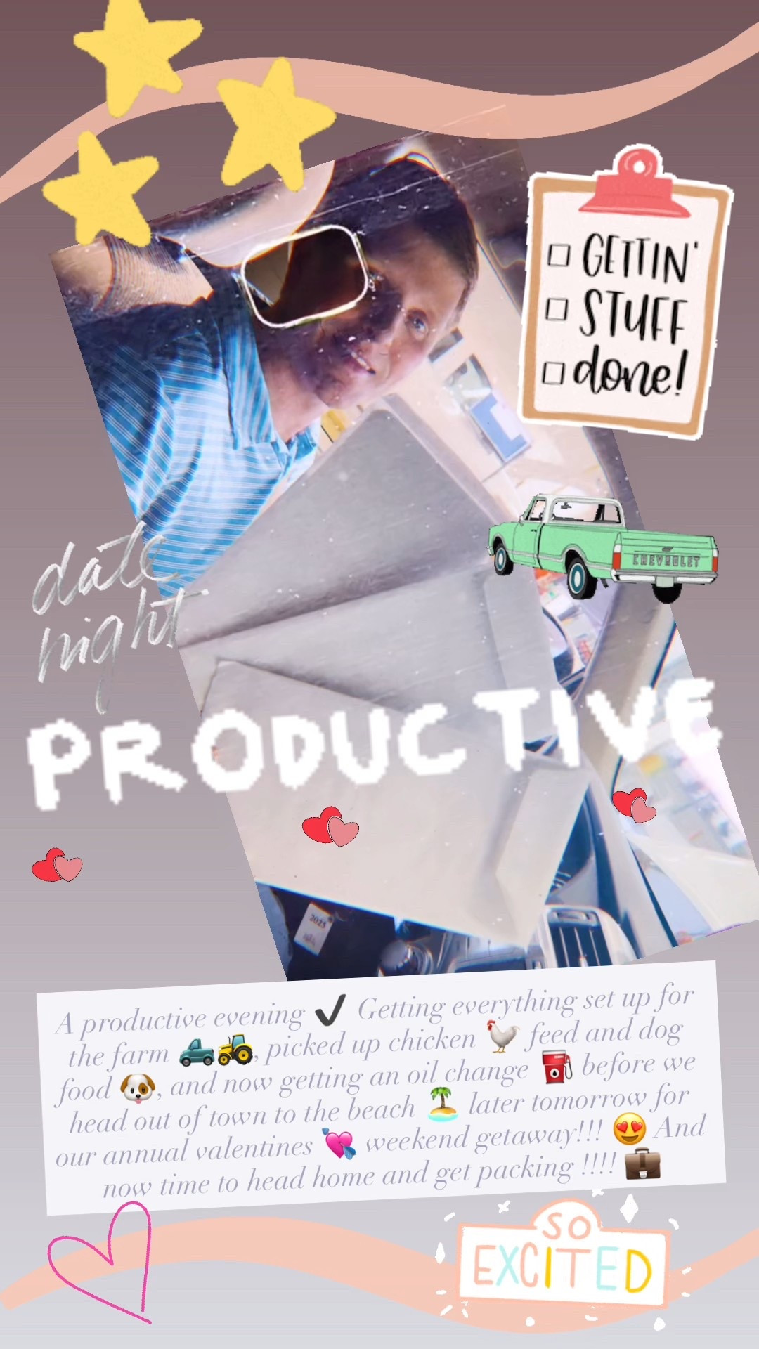 A productive evening ✔️ Getting everything set up for the farm 🛻🚜, picked up chicken 🐓 feed and dog food 🐶, and now getting an oil change ⛽️ before we head out of town to the beach 🏝️ later tomorrow for our annual valentines 💘 weekend getaway!!! 😍 And now time to head home and get packing !!!! 💼