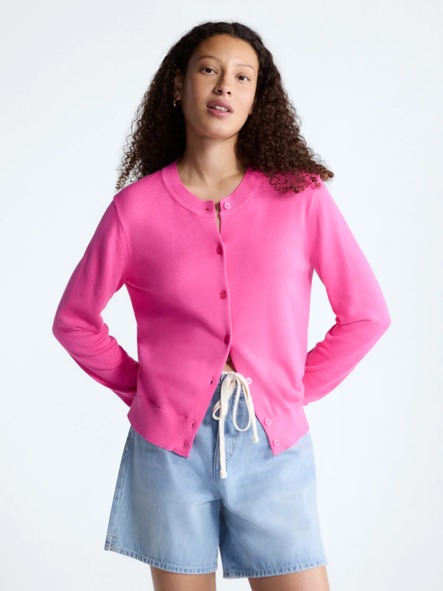 Free Assembly Women's Classic Cardigan Sweater with Long Sleeves, Lightweight, Sizes XS-4X - Walmart.com | Walmart (US)