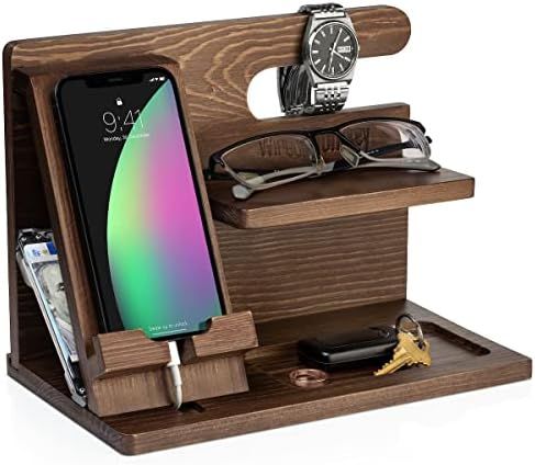 Amazon.com: Wood Mens Nightstand Organizer with Non-Slip Foam Padding - Hand Crafted Wood Phone D... | Amazon (US)