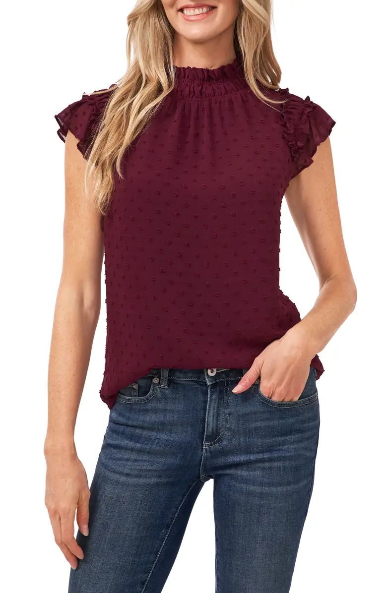 Clip Dot Ruffle Mock Neck Crepe Top | Nordstrom