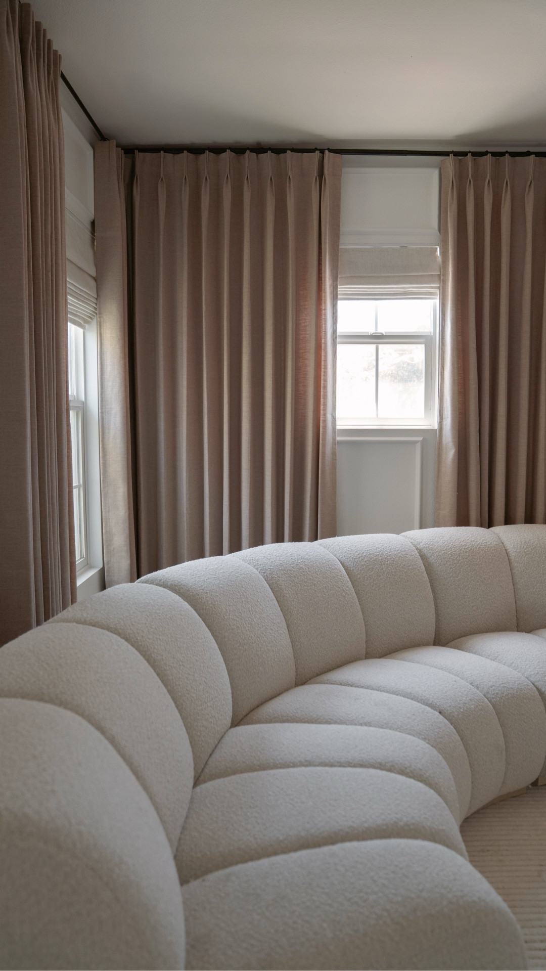 Yes, you need curtains 🤎

I partnered with @cozyology.curtains to finally give these tiny, awkward windows a designer touch. I went with their linen memory-trained pinch pleat style in the shade “Soft Pebble”—a warm brown that adds the perfect contrast to this all-white room.

I chose to leave them unlined so they filter in the prettiest natural light, and the tailored pinch pleats give that elevated, custom look I love. Cozy, warm, and so chic—the loft already feels completely different.

EXACTLY HOW I ORDERED:
* Product Name: Lena Linen
* Color: Soft Pebble
* Color Code: L2311
* Style: Pinch Pleat, memory trained
* Liner: Unlined
* Hardware: With hooks & black rings

MEASUREMENTS:
* 2 panels at 22” wide x 93.5” long
* 2 panels at 37” wide x 93.5” long
* 1 panel at 49” wide x 93.5” long
* 1 panel at 19” wide x 93.5” long

Use code Eva15 for a discount

#LTKHome