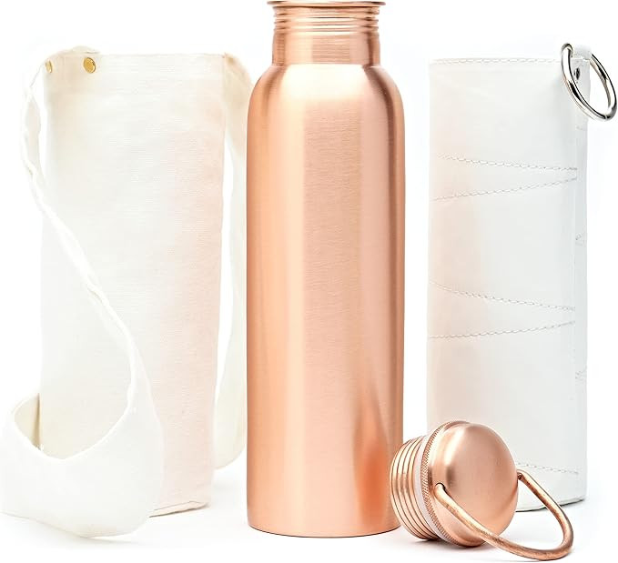 Kitchen Science Copper Water Bottle w/Carrying Canvas Bag & Sleeve| 100% Pure Copper Bottle for D... | Amazon (US)