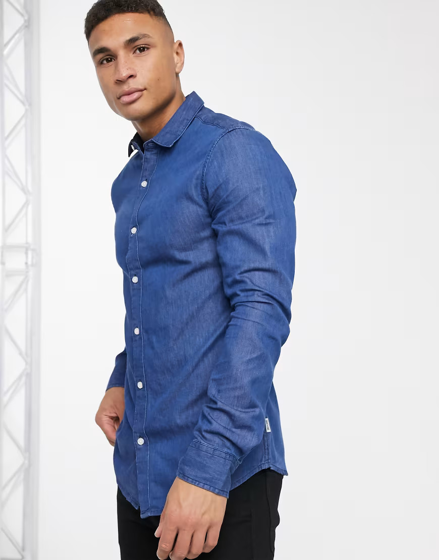 Only & Sons long sleeve denim shirt-Blue | ASOS (Global)