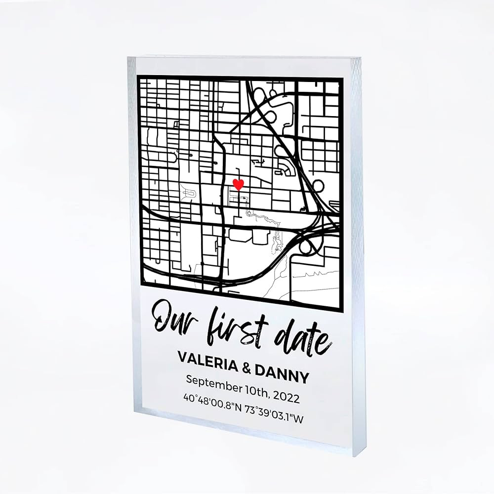 Our First Date Valentines Day Map Plaque - Couple Map, Gift for Her, Acrylic Plaque Couple Gift, ... | Amazon (US)