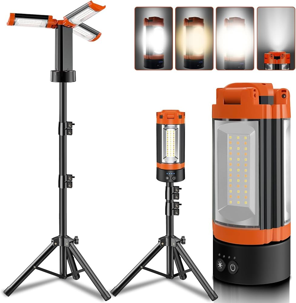 Rechargeable 12000mAh Camping Light with Adjustable Stand, Cordless Work Light with 3 LED Lamp He... | Amazon (US)