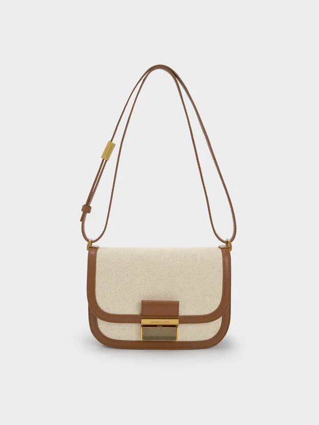 Chocolate Charlot Canvas Crossbody Bag | CHARLES & KEITH | Charles & Keith US