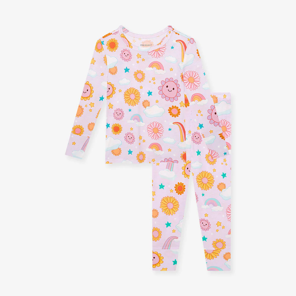 Rainbow Florals Purple Long Sleeve Toddler Pajamas | Raya | Posh Peanut