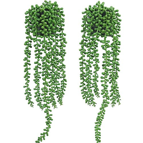 Floweroyal 2pcs Fake Hanging Plants Fake Potted String of Pearls Succulent Plants Small Faux Plants for Indoor Outdoor Shelf Wall Decor | Amazon (US)