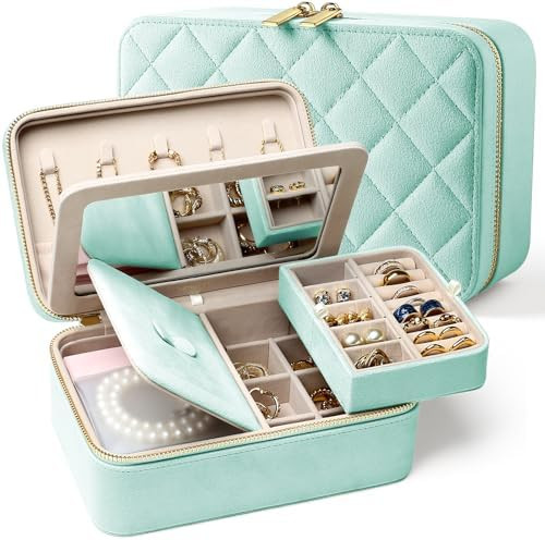 Velvet Travel Jewelry Box with Large Mirror, Double-Layer Jewelry Organizer Case for Women and Gi... | Amazon (US)