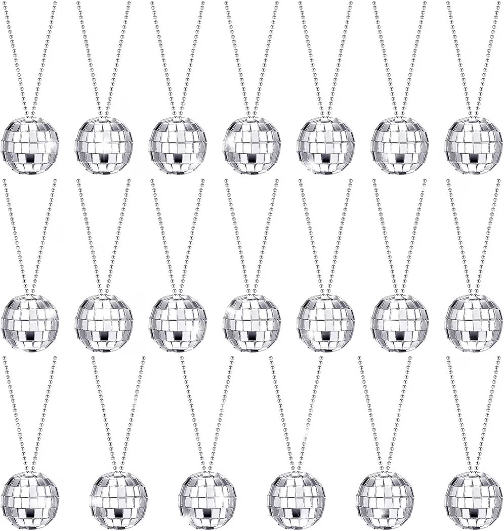 Sureio 20 Pcs Mirror Disco Ball Necklaces New Years Necklaces Silver Hanging Balls Ornaments 70s ... | Amazon (US)
