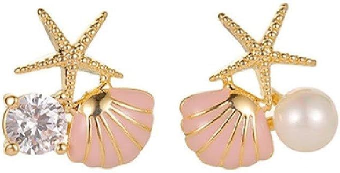 Starfish Earrings Beach Studs Ocean Romance Pink Pearl Shell Earrings For Your Special Occasion | Amazon (US)