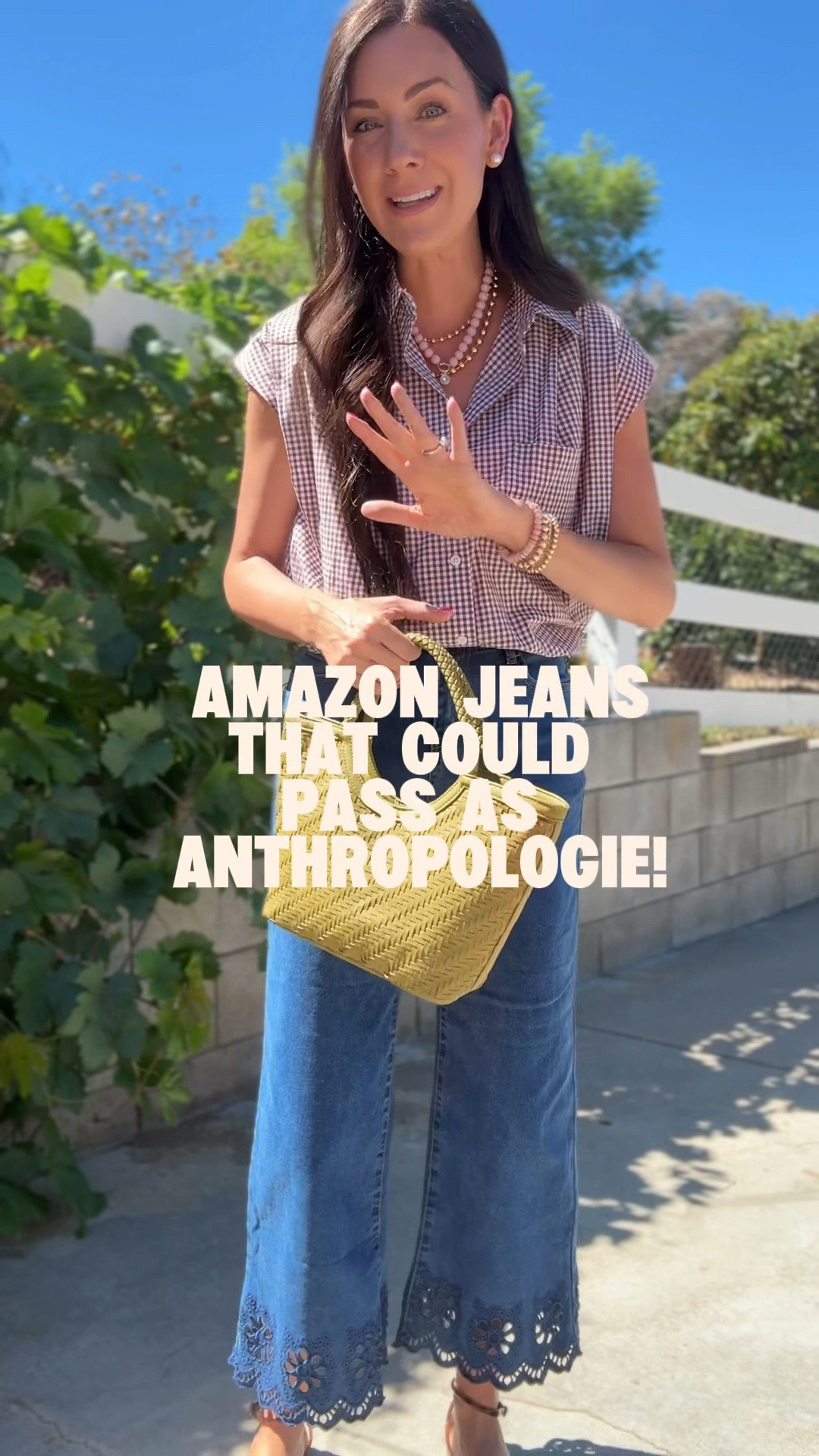 Comment DETAILS to shop! These $41 jeans from Amazon could pass as Anthropologie😍 loving the eyelet detailing & flattering fit! 
.
.
SIZING-jeans-4 // top-xs 
.
.
#amazonfashion

#LTKSeasonal #LTKSaleAlert #LTKootd