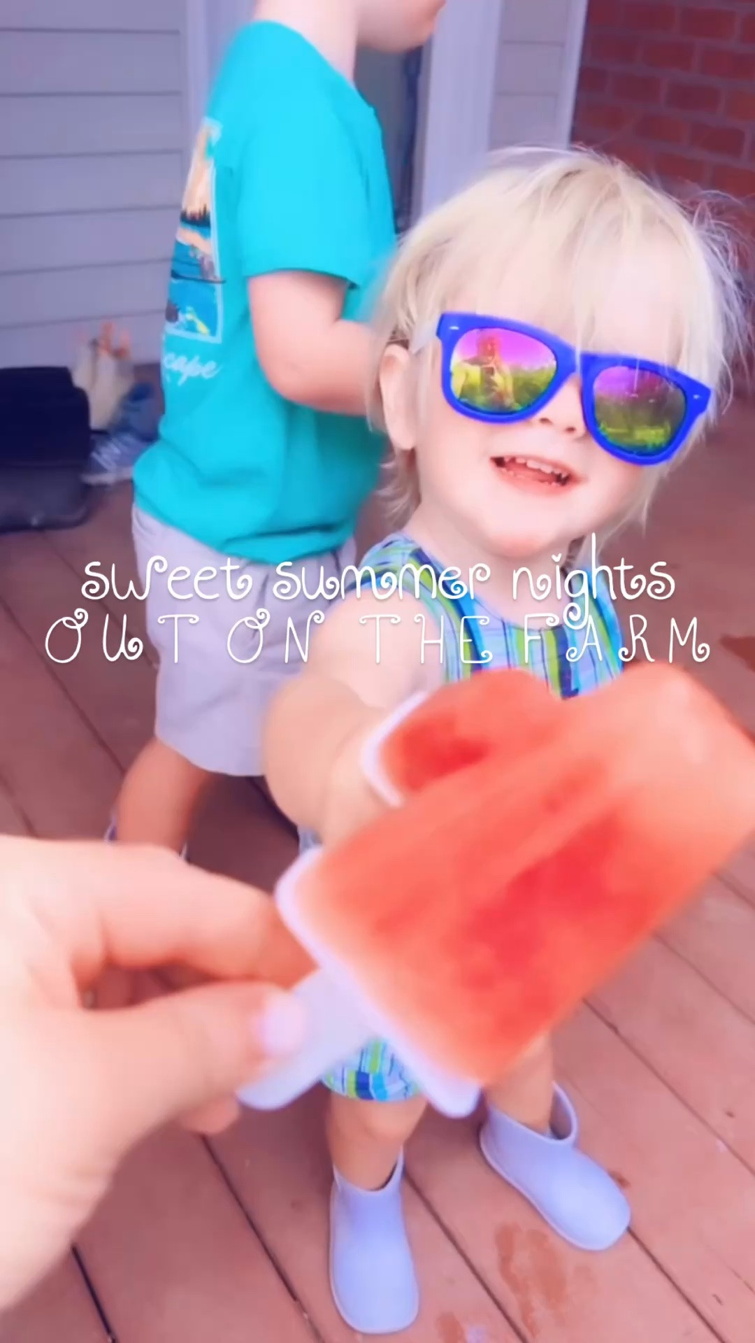 Oh how I love this farm sweet farm of ours - there is truly no place like home 🌼🌅🧺 Nothing says sweet summertime 🌸 in the middle of July 🌞 than homemade watermelon 🍉 lime 🍋‍🟩 popsicles 🧊 cheers 😋 with my babies 👶🏼- also how stinking adorable 🥰 are Sweet Baby Levi Rhett’s whittle sunglasses 😎 hehe!! 🤭 #sweetsummernights 

And sweet “Dada” was out cutting grass 🌱 in  some of the pastures 🌳 last night - sound on 🔉 for the sweetest giggles 🤭 of my babies 👶🏼 playing on the swingset together!! 🛝 What a blessing it is getting to raise our babies 👶🏼 way out here 🌾 where the green grass grows!!! 🌱 Living the days we always dreamed of, @wesmabry !!! 😍 And ahh!! We even saw a mama deer 🦌 with her three (!!) baby deer 🦌🦌🦌 and it was the cutest thing ever!!! 🥰 #wherethegreengrassgrows #lifewealwaysdreamedof #babydeerseason 

And my tiny little helpers picked basil 🌿 straight from the garden 🪴 so we could make some homemade pesto 💚 - YUM 😋- to go with dinner 🍽️ tonight!! 💞 #gardentotable