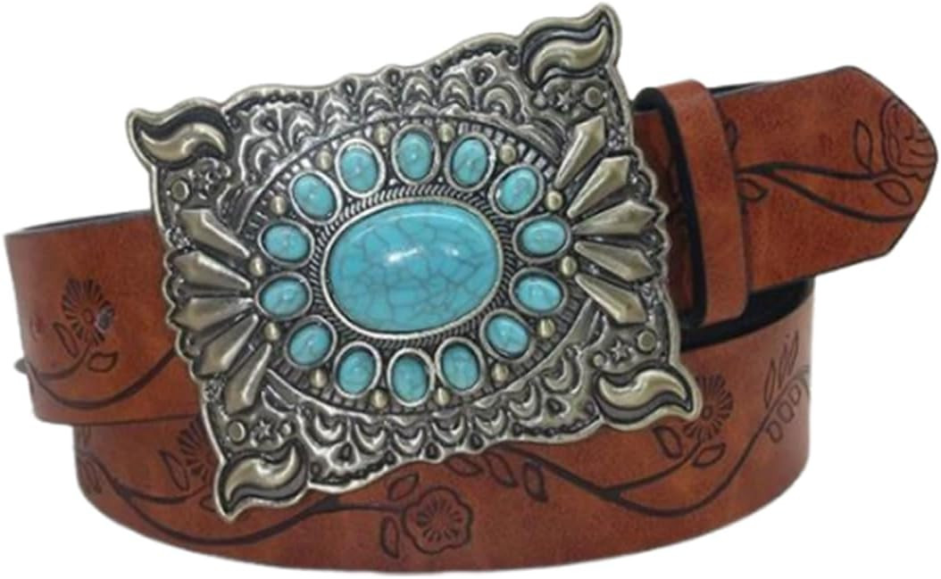 GORGLITTER Women's Western Belts Turquoise Cowgirl Counrty Leather Belts | Amazon (US)