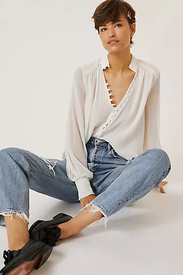 V-Neck Buttondown Blouse | Anthropologie (US)