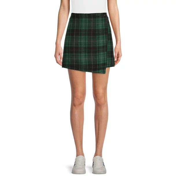 No Boundaries Junior's Flannel Faux Wrap Skirt - Walmart.com | Walmart (US)