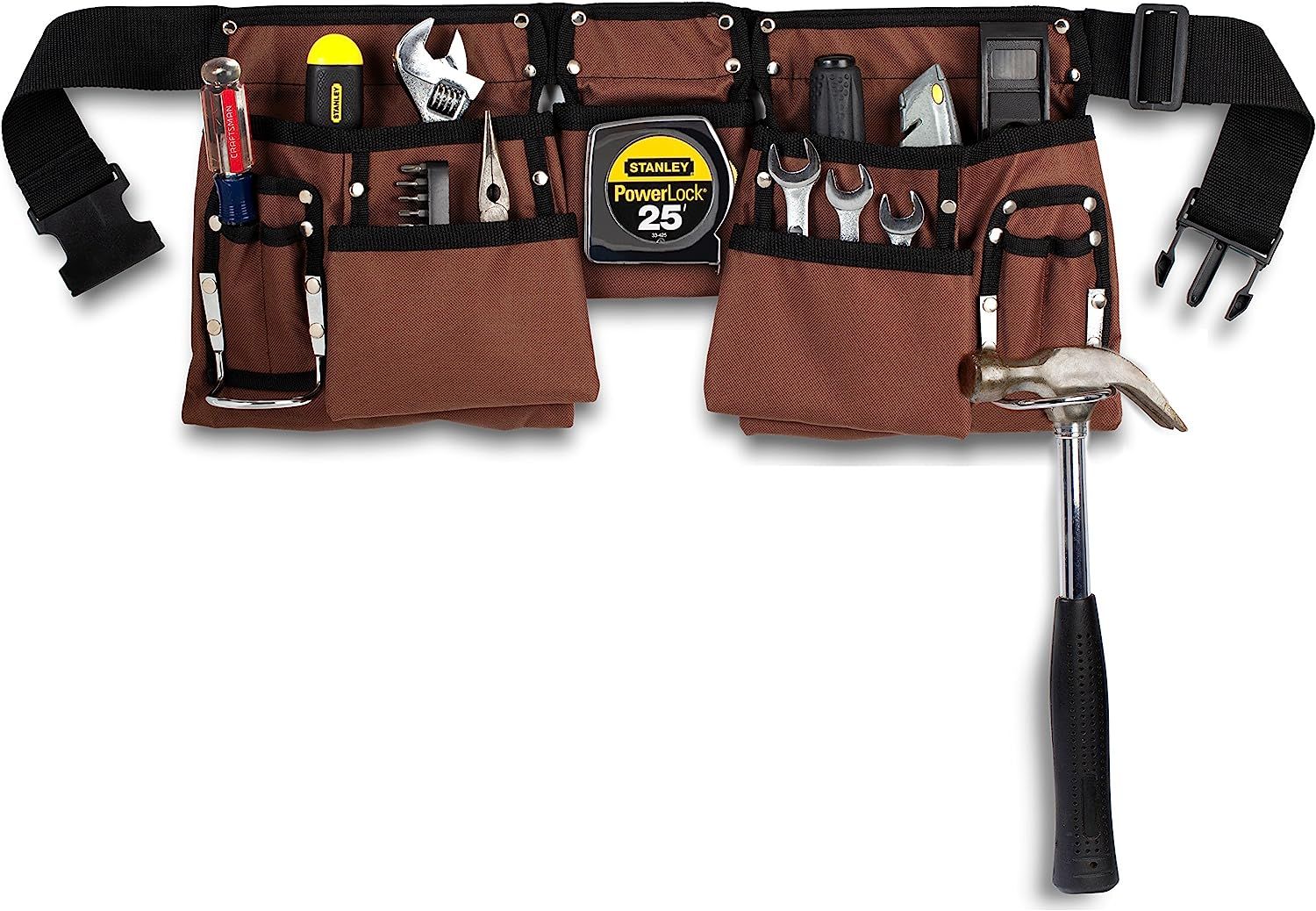11 Pocket Brown and Black Heavy Duty Construction Tool Belt, Work Apron, Tool Pouch, with Poly We... | Amazon (US)