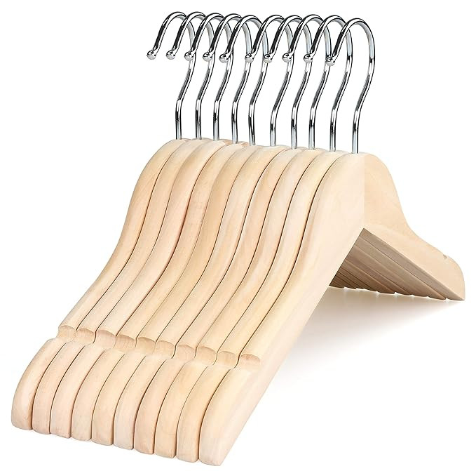 TOPIA HANGER Unfinished/Natural Kids Children Baby Wood Wooden Clothes Dress Shirt Hangers with N... | Amazon (US)