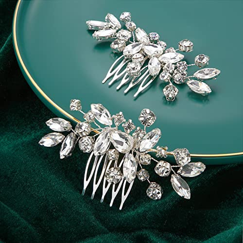 2 Pcs Bridal Wedding Hair Comb Rhinestone Silver Bridal Side Comb Crystal Rhinestone Hair Accessories for Women and Girls | Amazon (US)