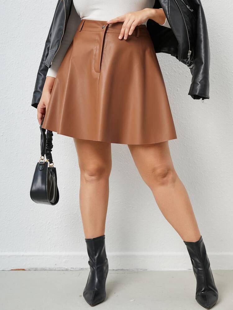 Plus Zipper Detail PU Leather Skirt | SHEIN