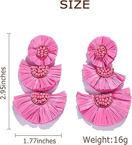 Amazon.com: Hot Pink Statement Earrings for Women - Valentines Earrings Beaded Raffia Earrings Bo... | Amazon (US)