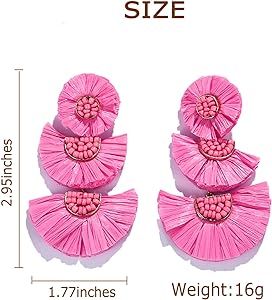 Amazon.com: Hot Pink Statement Earrings for Women - Valentines Earrings Beaded Raffia Earrings Bo... | Amazon (US)