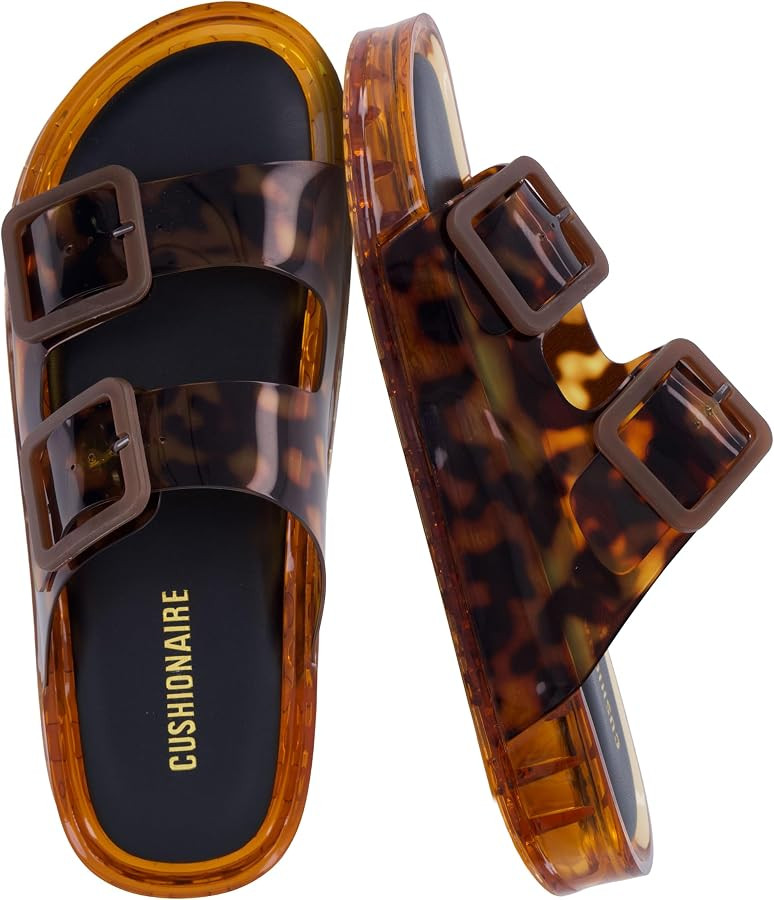 CUSHIONAIRE Pool Slides for Women Water Resistant Double Buckle Adjustable Slip-On Womens Sandals... | Amazon (US)