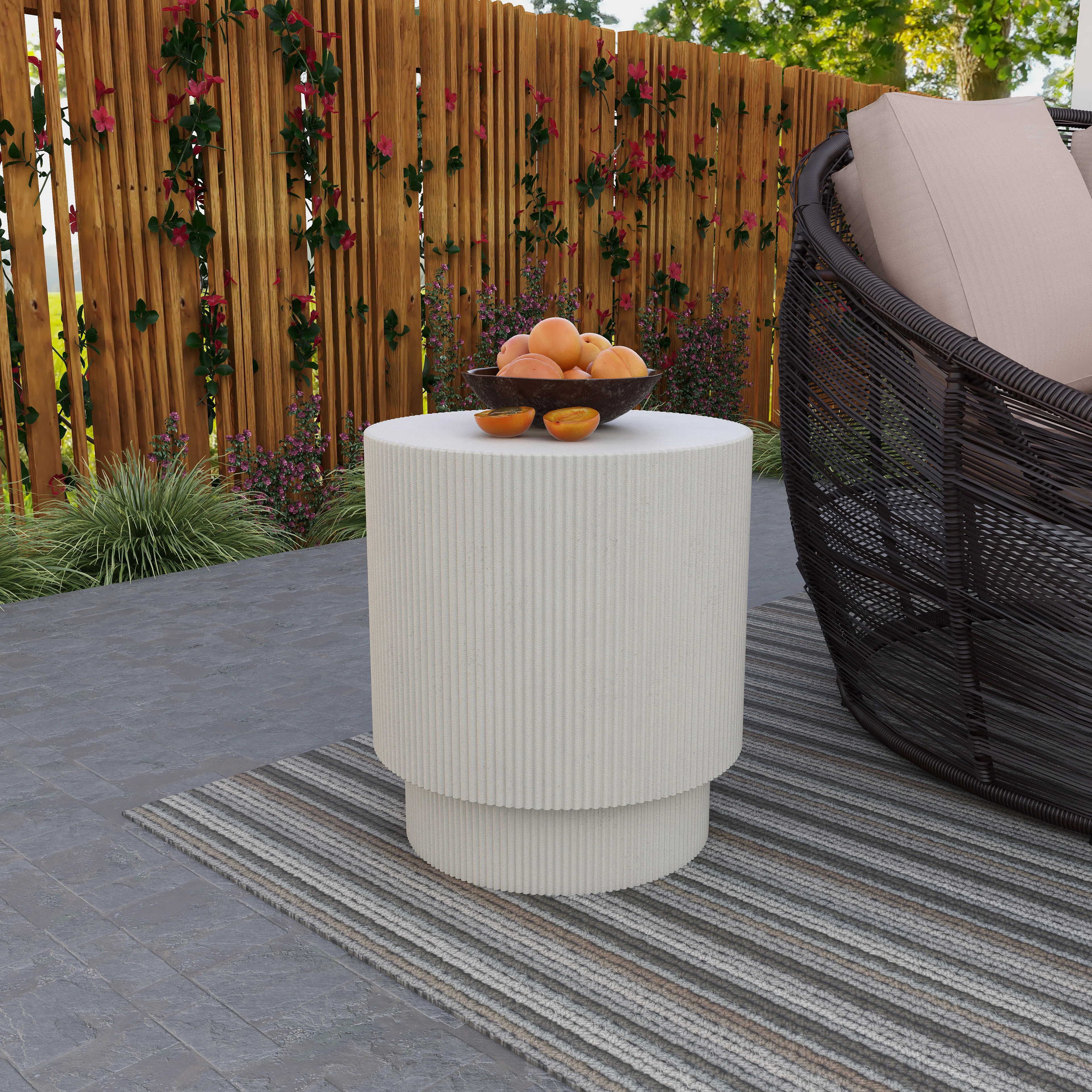 Biddlesden 14" Round Fiberstone Side Table with Ribbed Design – Indoor/Outdoor Accent Table for... | Wayfair North America