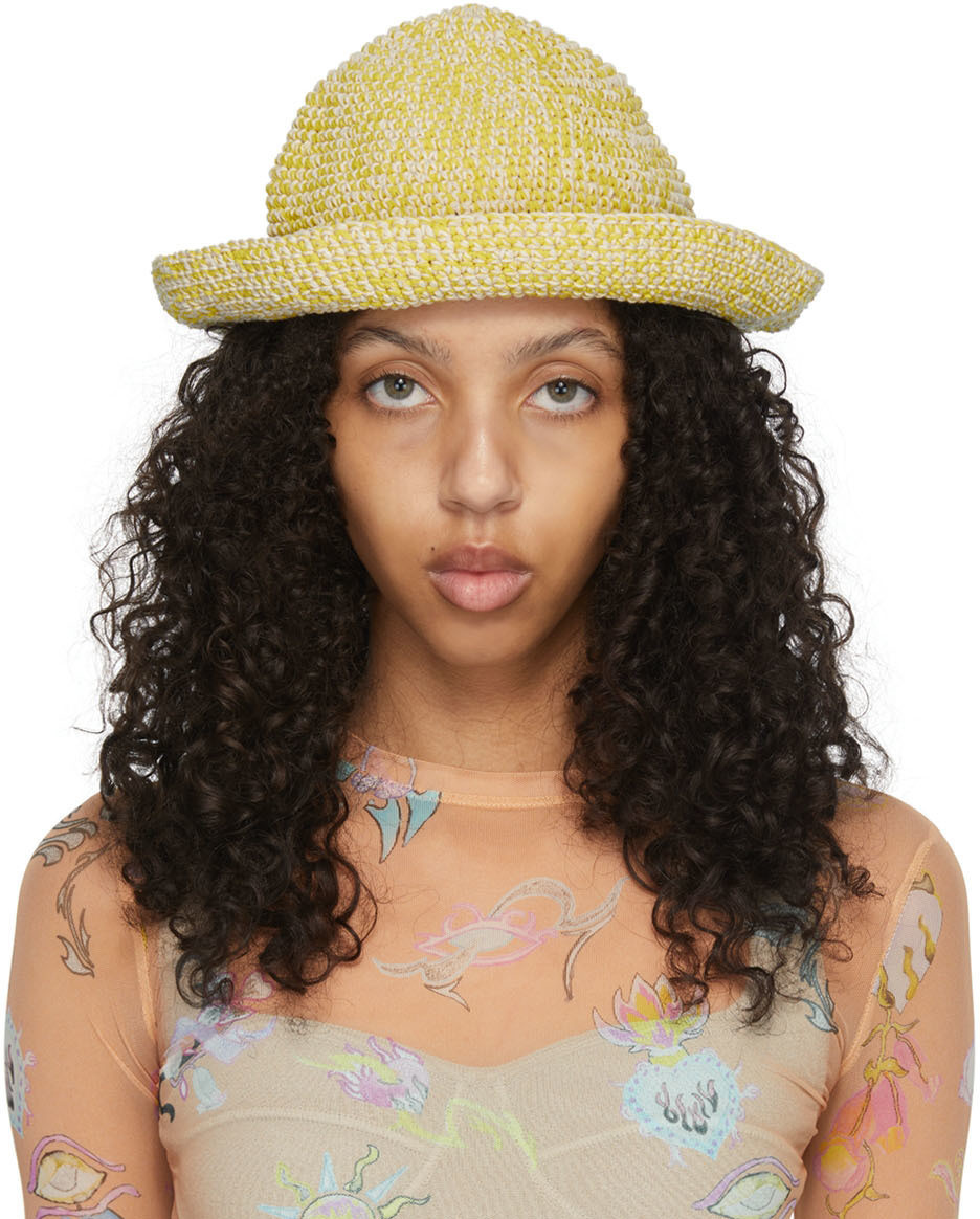 Marco Rambaldi SSENSE Exclusive Yellow Crochet Bucket Hat | SSENSE