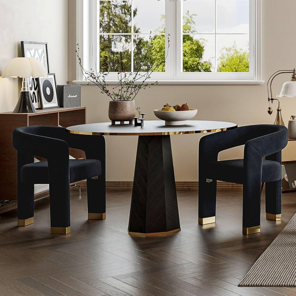 Barrel Dining Chairs Set of 2, Velvet Upholstered Armchairs with Open-Back, Solid Wood Frame, Gol... | Amazon (US)