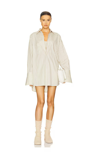 Pinstripe Poplin Oversized Shirt in Cream & Black Stripe | Revolve Clothing (Global)