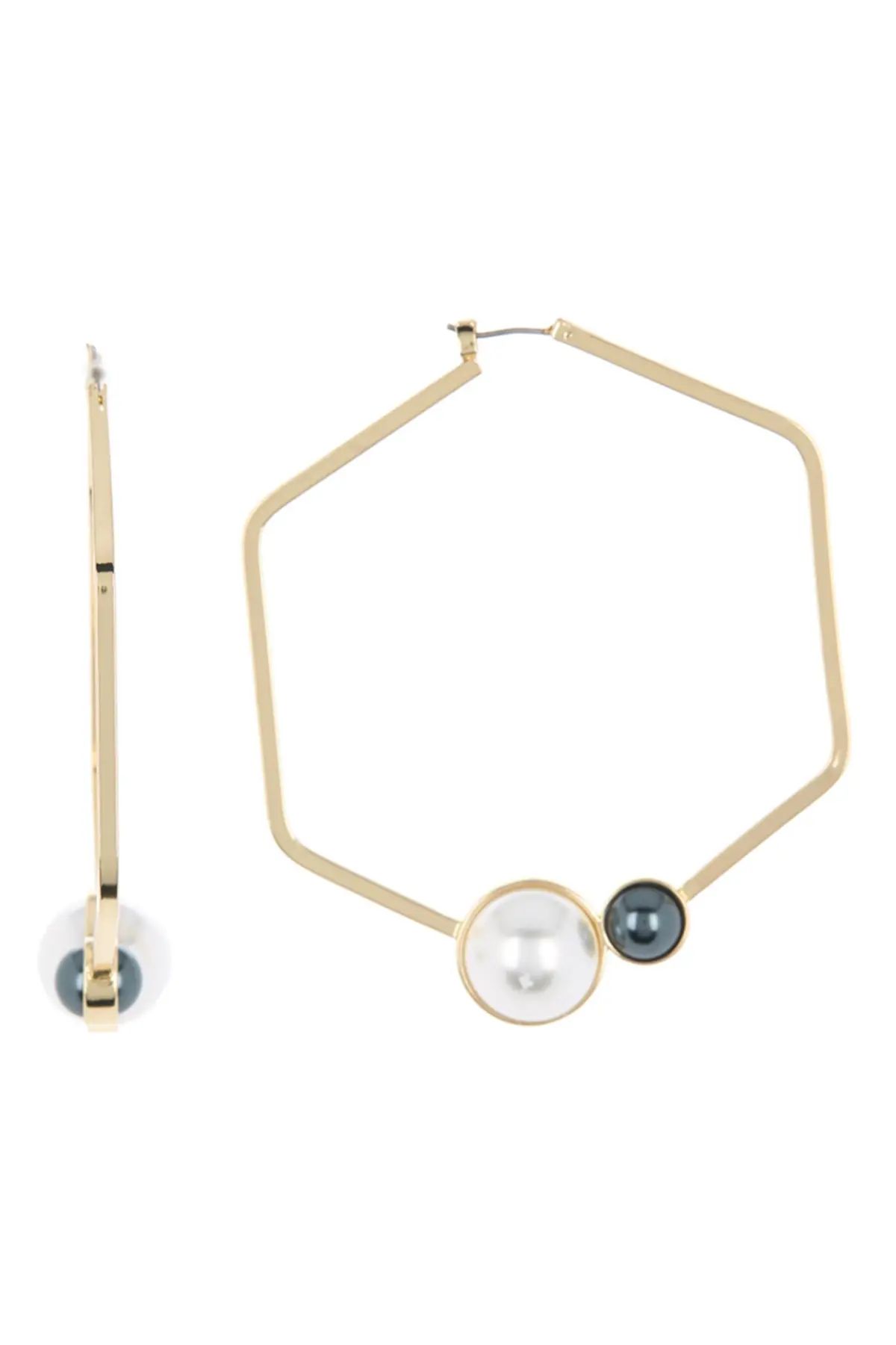 Carolee Two-Tone Imitation Pearl Accent Hexagon Hoop Earrings at Nordstrom Rack | Nordstrom Rack