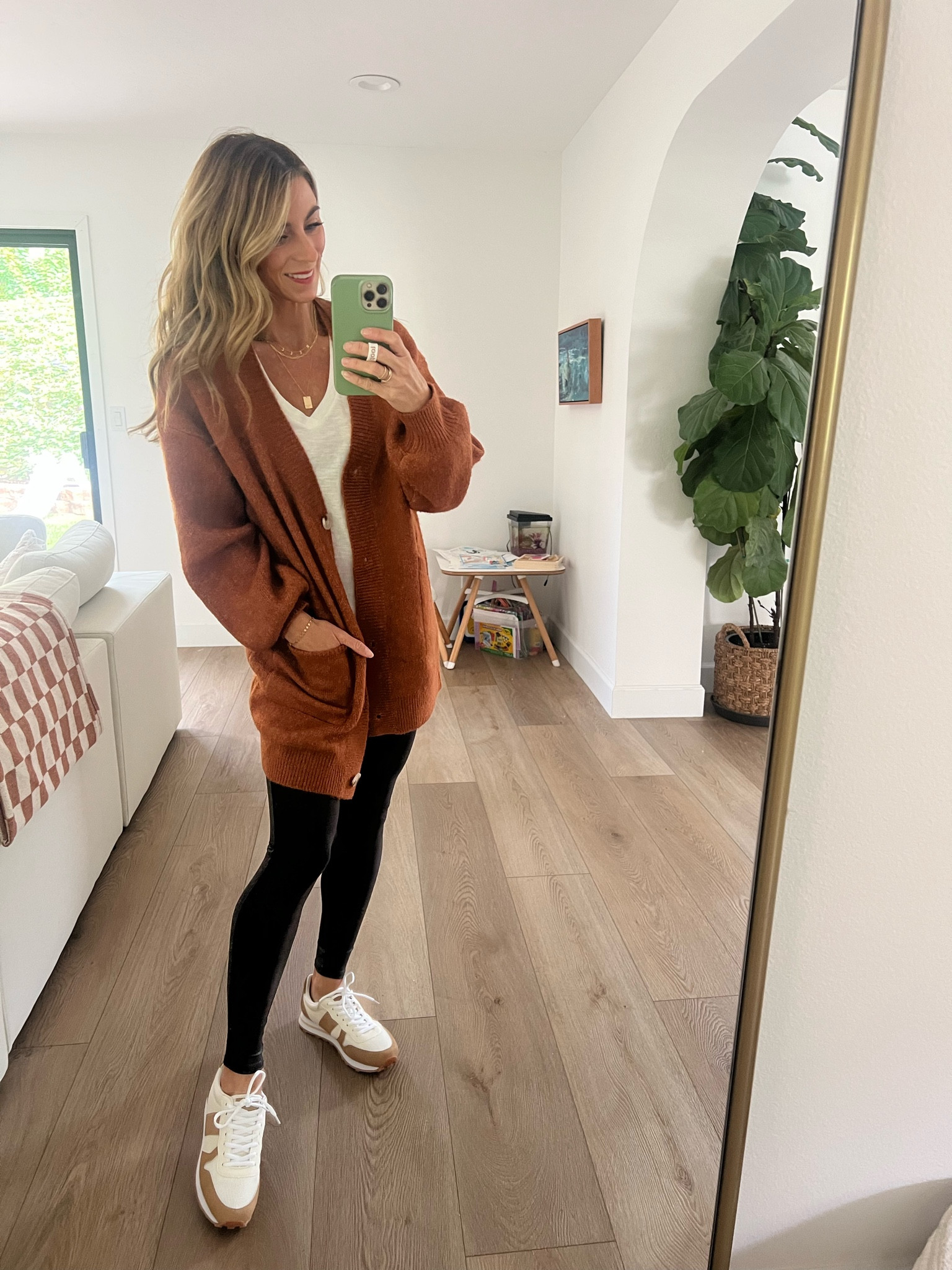 Fall travel outfit! Flying to Oregon & wanted to have my chunky sweater for layering, & these tennis shoes, so it made it easy to choose to wear this on the plane to layer & have these items on the trip! Spanx faux leather leggings are so comfy, warm, & work well for layering! I bought a large white target T-shirt because i wanted it to fit oversized and to hang covering the crotch area 😉 wearing my set & stones jewelry 🤍

Travel outfits, fall casual outfits, chunky sweaters, toddler backpack, leather diaper bag, travel bags

#LTKtravel #LTKSeasonal #LTKstyletip