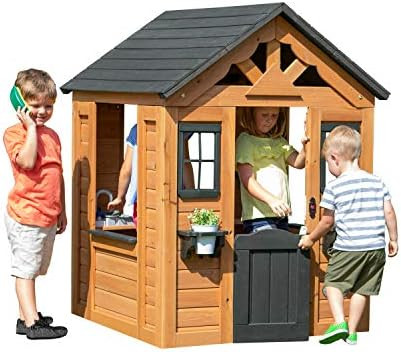 Backyard Discovery Sweetwater Cedar Wooden Kids Playhouse Cottage with Play Kitchen, Snack Bar, H... | Amazon (US)