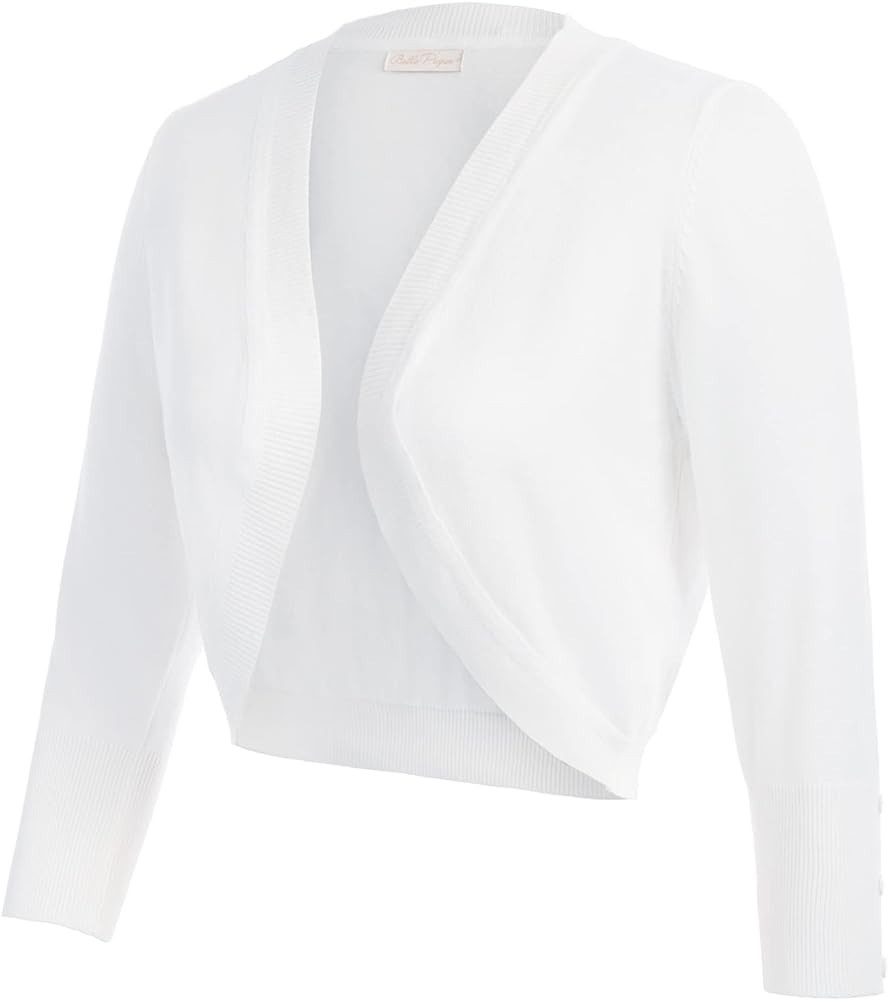 Belle Poque Womens 3/4 Sleeve Bolero Shrug Open Front Knit Cropped Cardigan | Amazon (US)