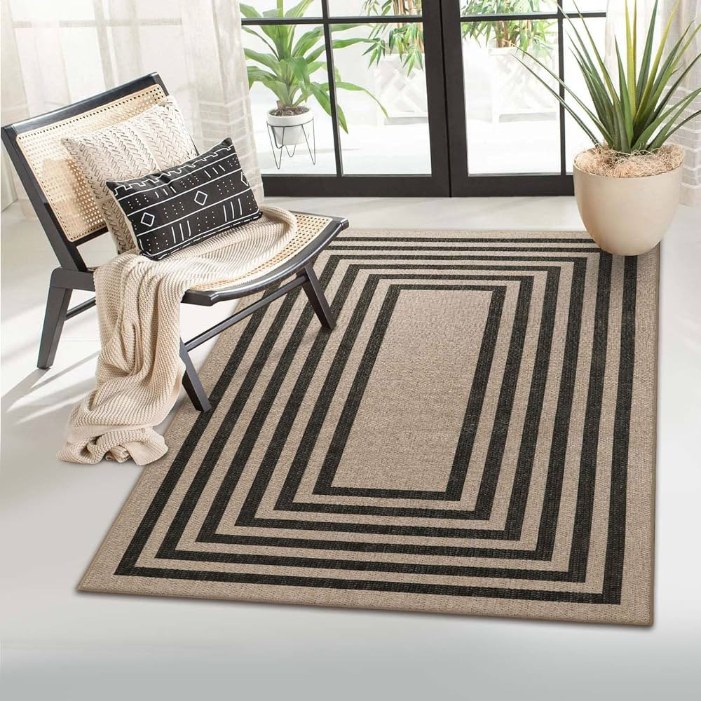 Lahome Modern Geometric Easy Jute Rug, Black 3x5 Kitchen Rug Washable Area Rug for Bedroom Thin N... | Amazon (US)