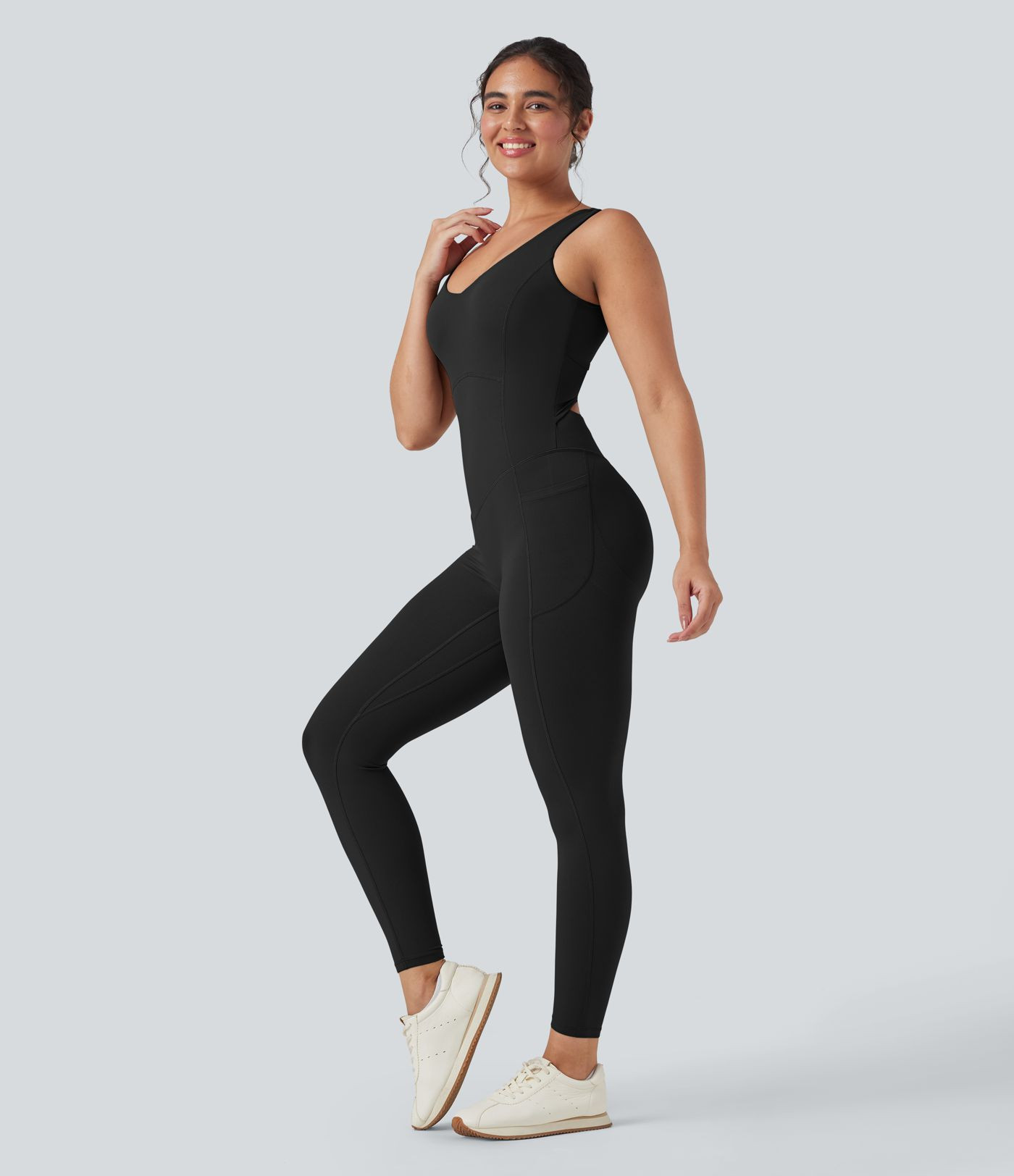 Women’s Halara UltraSculpt™ V Neck Butt Lifting Workout Jumpsuit with Pockets - Halara | HALARA