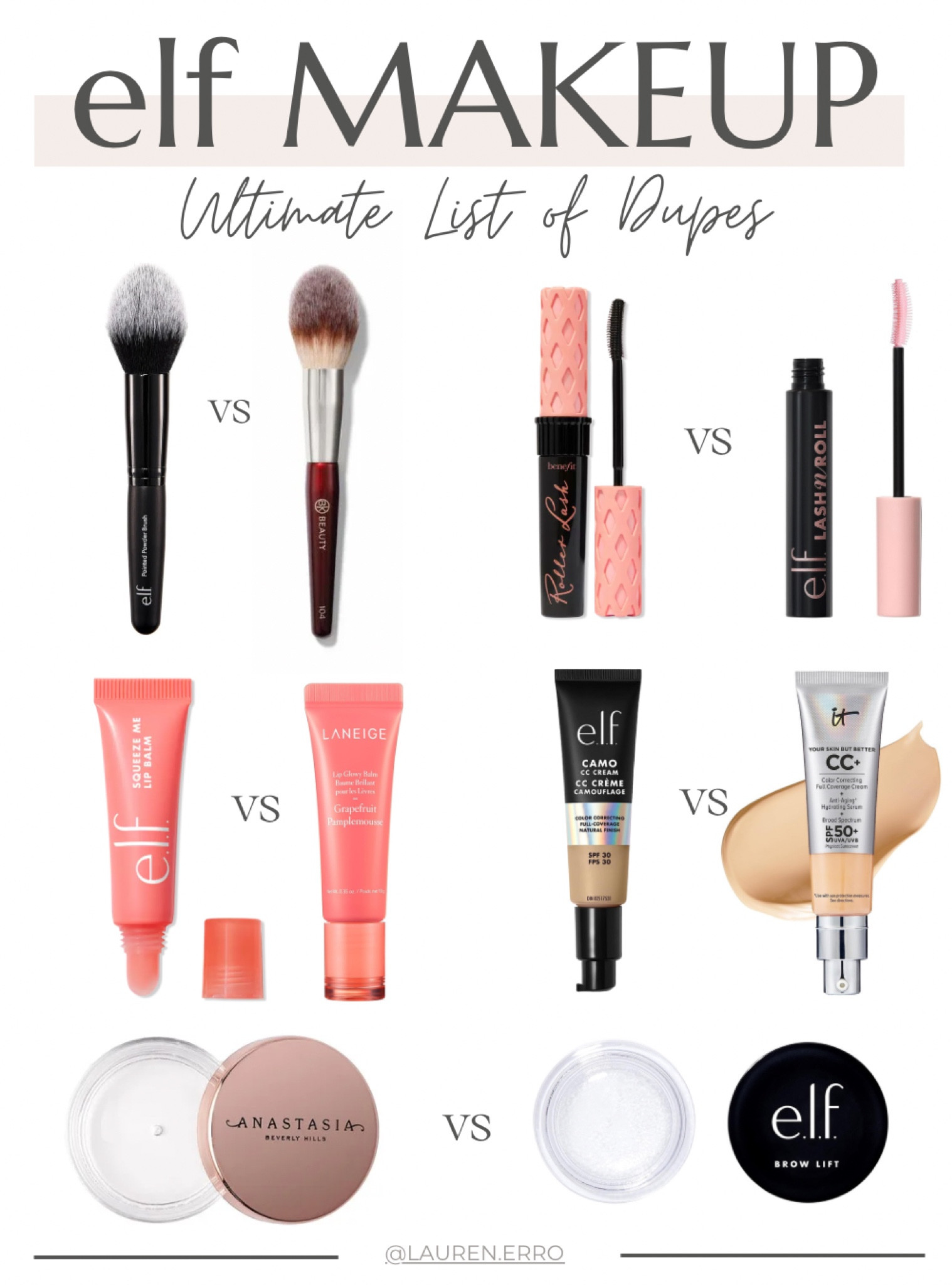Elf makeup dupes! 
.
.
.
Elf brush dupes, elf mascara dupes, elf lip dupes, elf foundation dupes, elf eyebrow dupes, BK Beauty dupes, it cosmetics dupes, laneige dupes, benefit dupes, Anastasia dupes

#LTKfindsunder50 #LTKbeauty #LTKstyletip